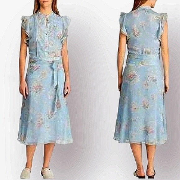 NWT Ralph Lauren Chiffon Floral Ruffled Cap Sleeved - Picture 3 of 10